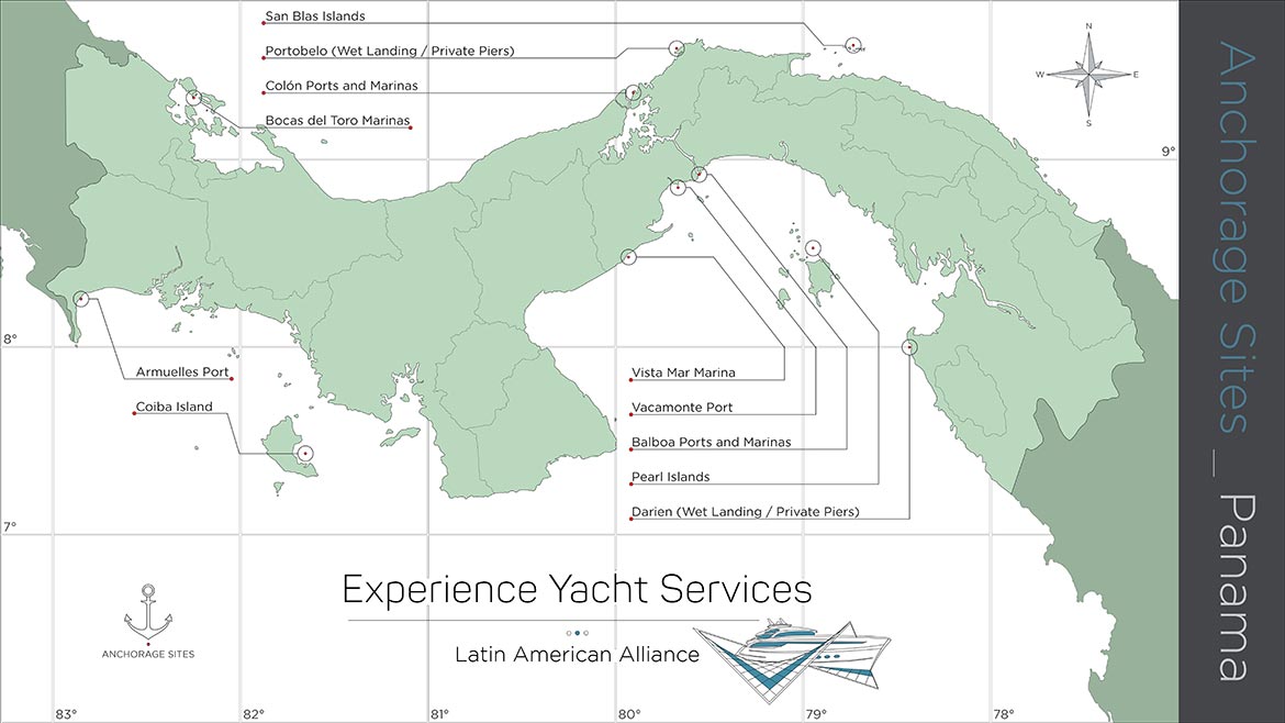 Experience Yacht Services - Panama Anchorage Sites Map